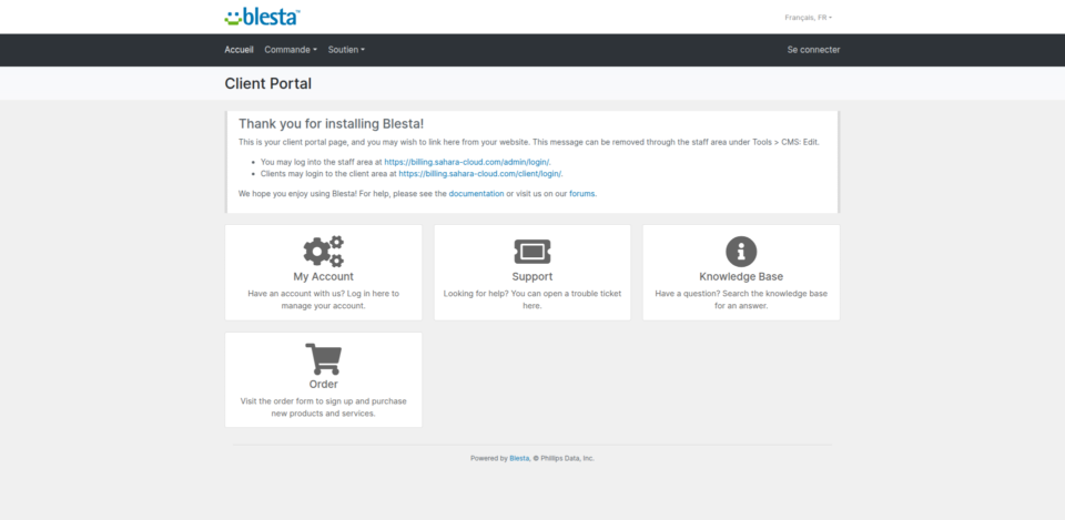 Apercu du portail client Sahara Cloud