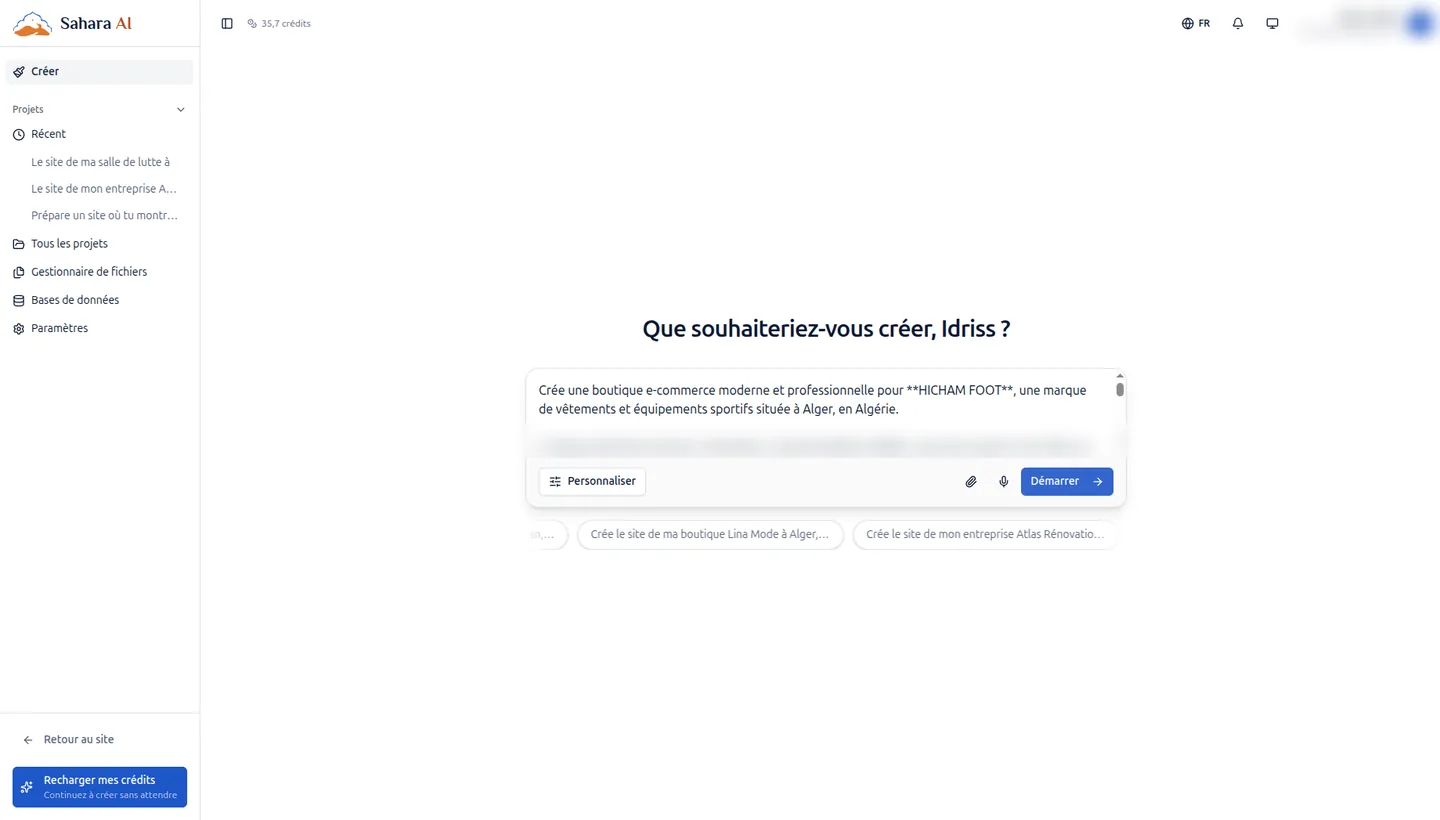 Description de la boutique dans l’écran de création de Sahara AI