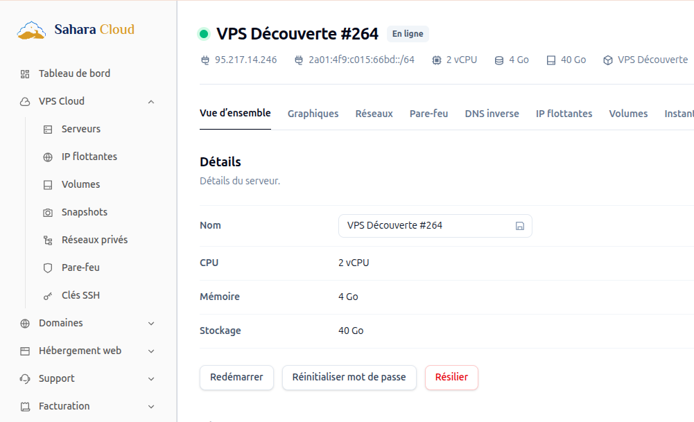 Gestion des serveurs VPS SaharaCloud